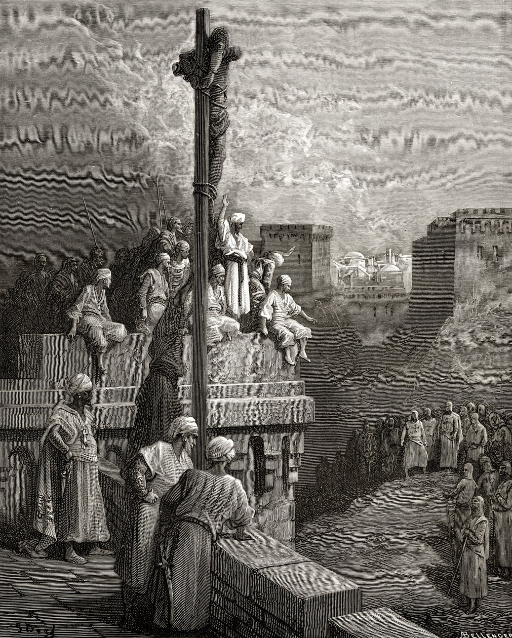 Gerard of Avesnes alttiina Arsufin seinille, kuva J-F. J-F:n teoksesta "Bibliotheque des Croisades". Michaud, 1877 tekijältä Gustave Dore