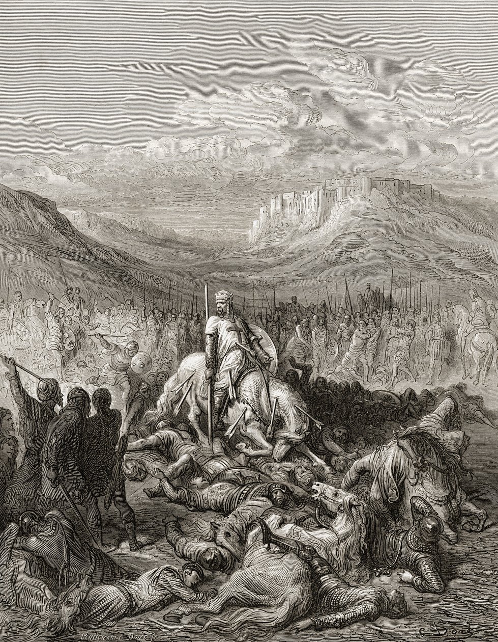 Jacques de Maillen temppelimarsalkan kunniakas kuolema, kuva J-F:n Bibliotheque des Croisadesista. Michaud, 1877 tekijältä Gustave Dore