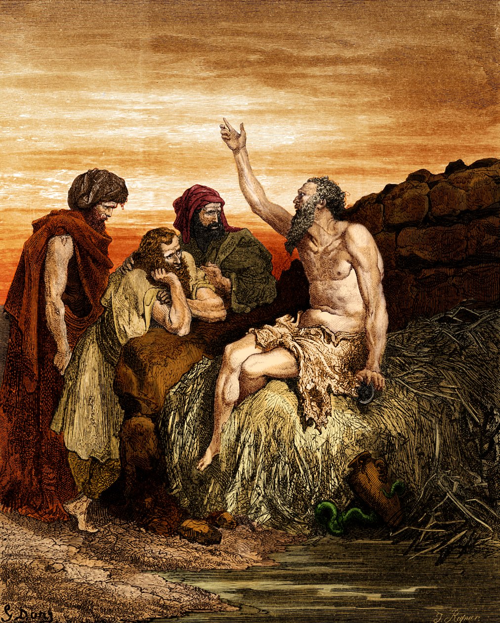 Job ja hänen ystävänsä, kaiverrus Dorén. - Raamattu tekijältä Gustave Dore