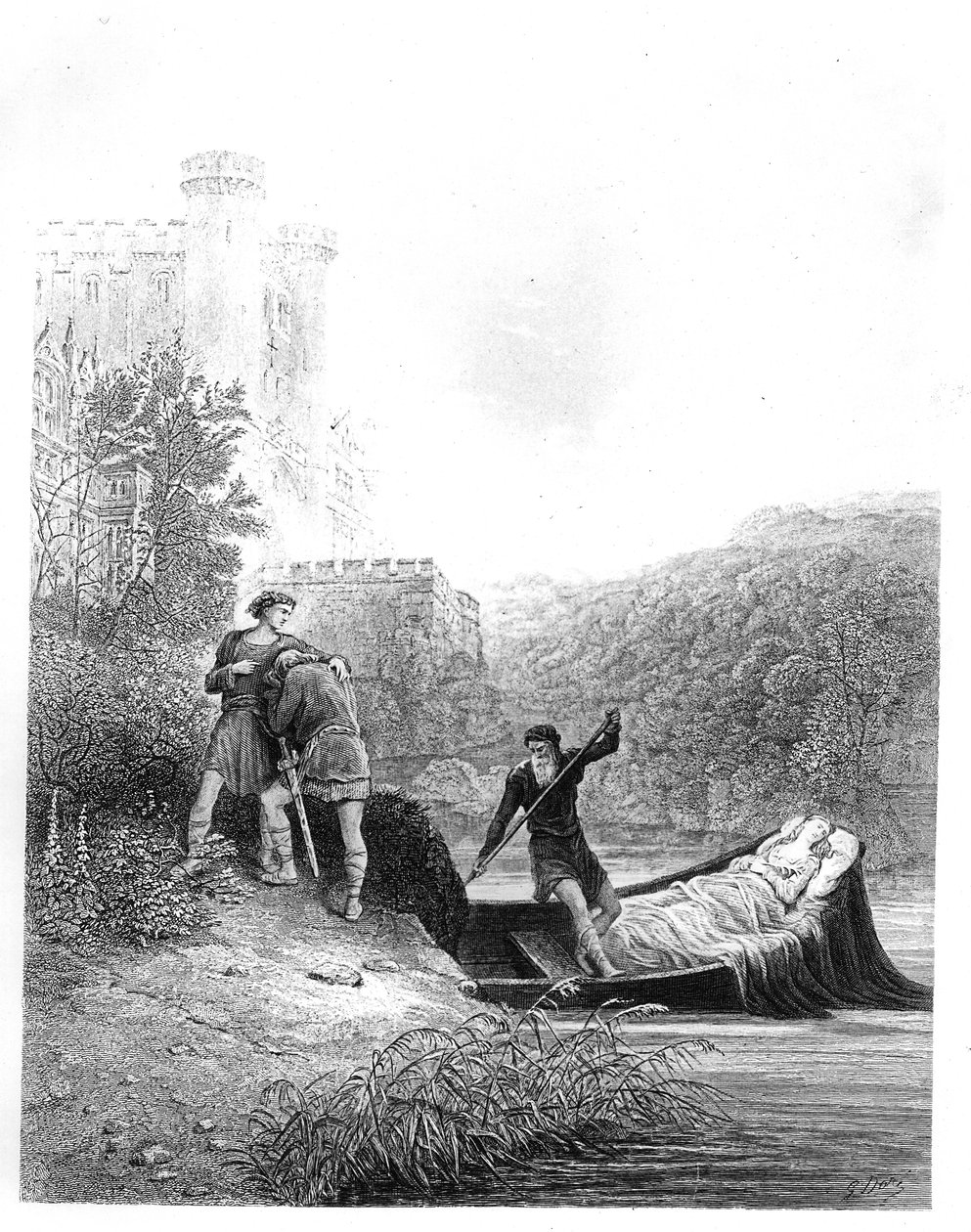 Lancelot katsoo Lady Elainen ruumista tekijältä Gustave Dore