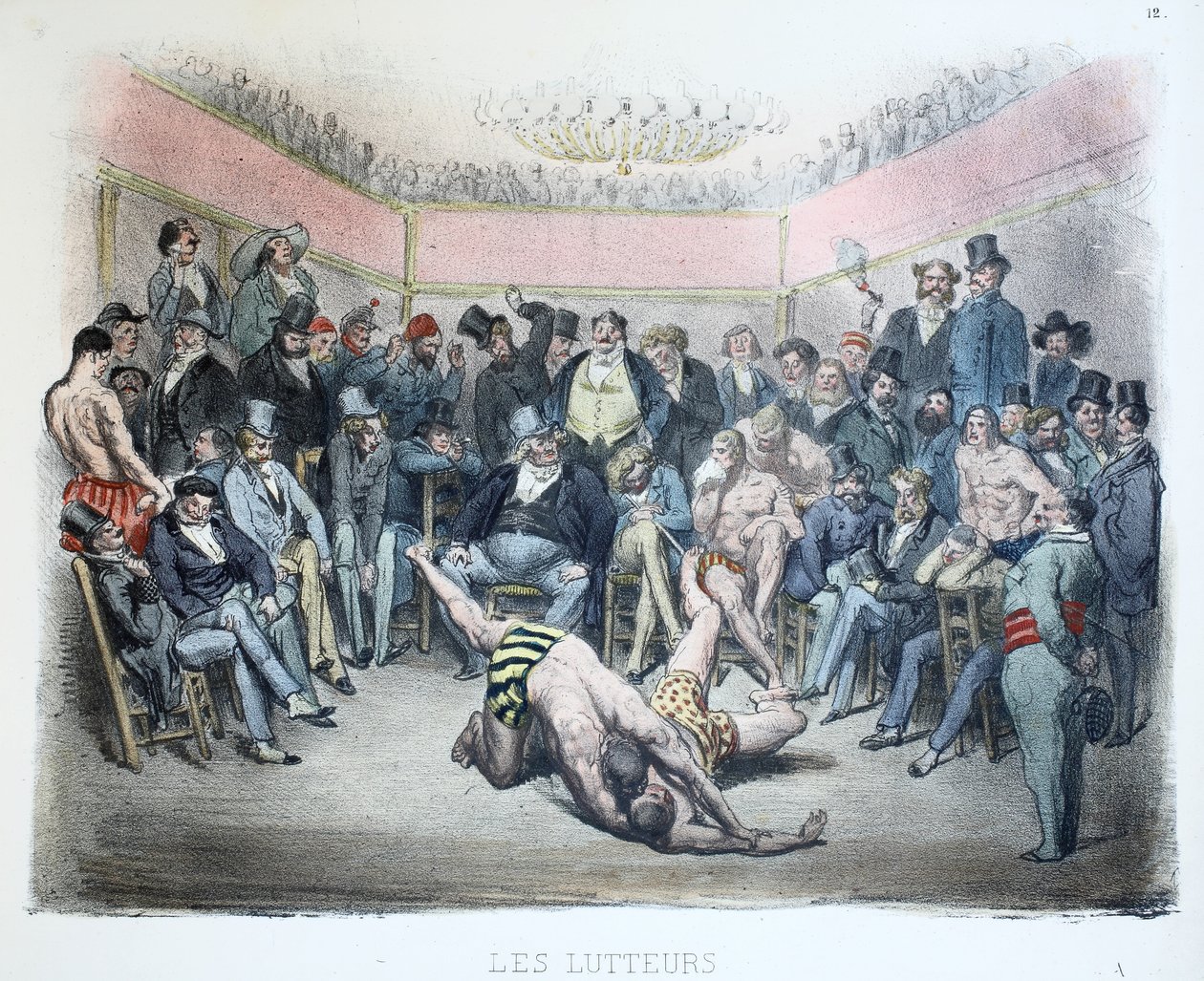 Les Lutteurs, Les different publics de Paris, pl. 12, 1854 tekijältä Gustave Dore