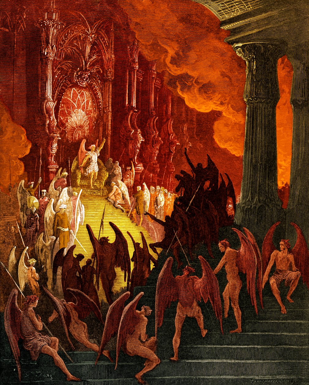 Kadonnut paratiisi: Saatana neuvostossa, kaiverrus Gustave Doré tekijältä Gustave Dore
