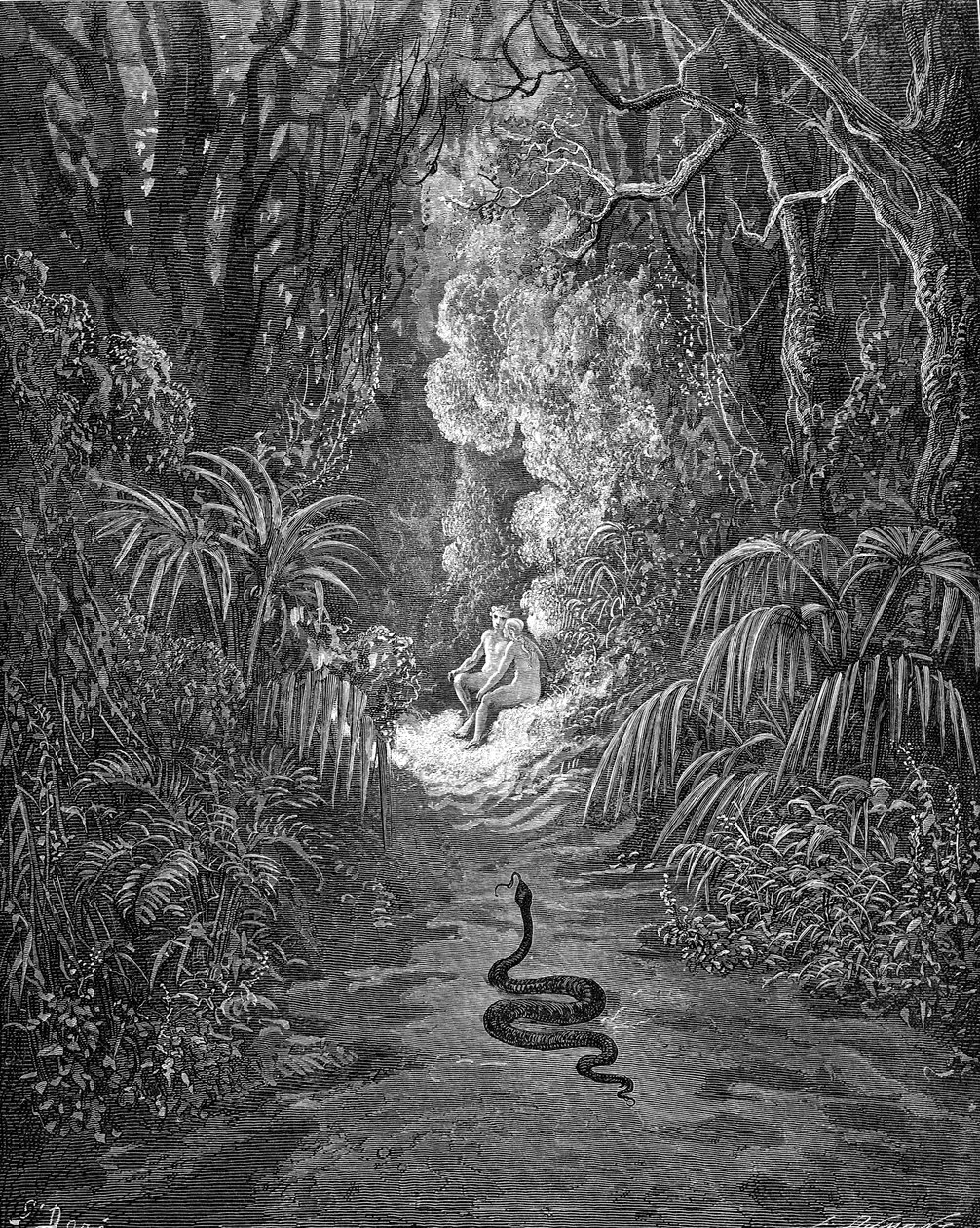 Kadonnut paratiisi, Milton: Käärme lähestyy. tekijältä Gustave Dore