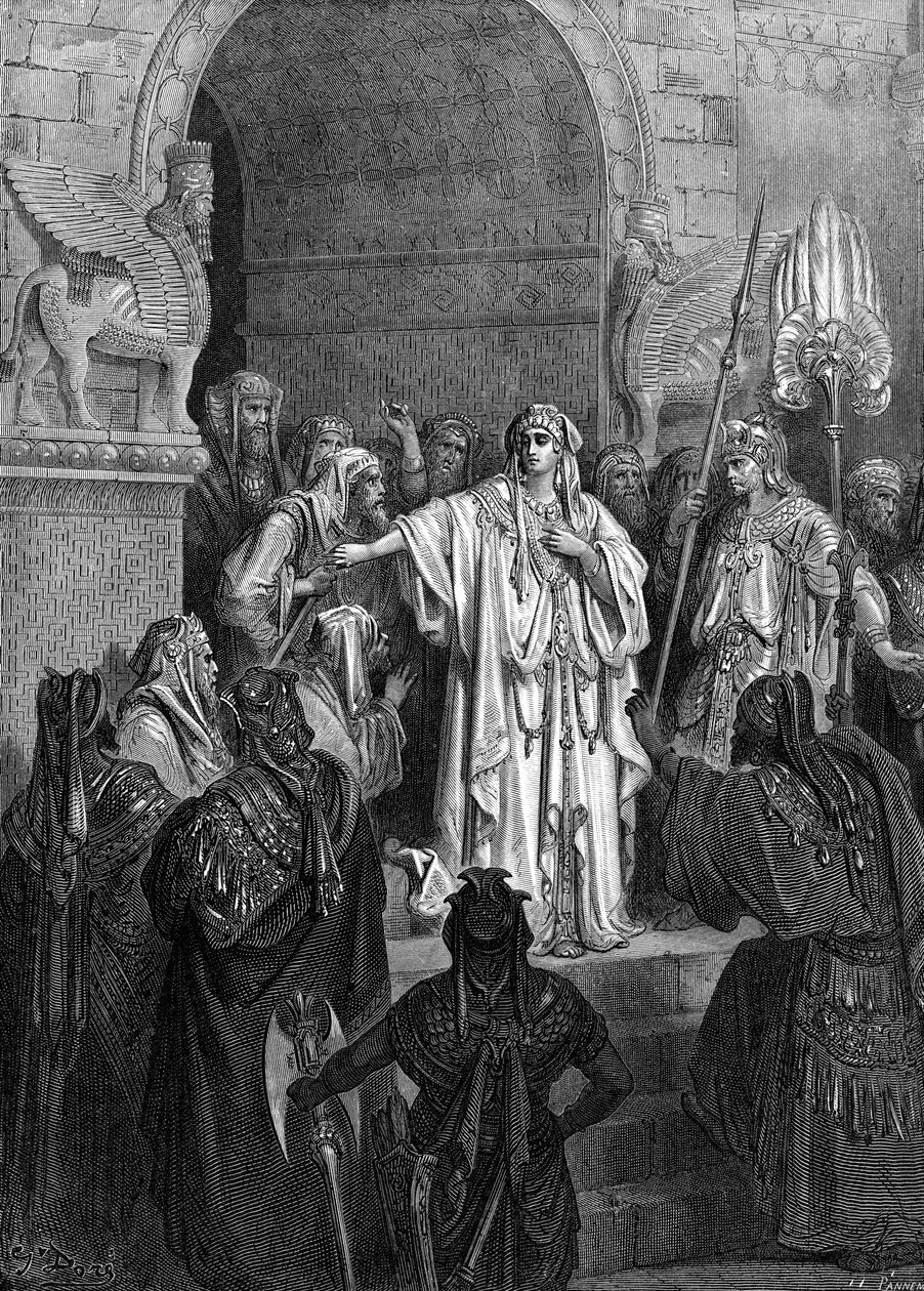 Kuningatar Vashti, kaiverrus Dorén. - Raamattu tekijältä Gustave Dore