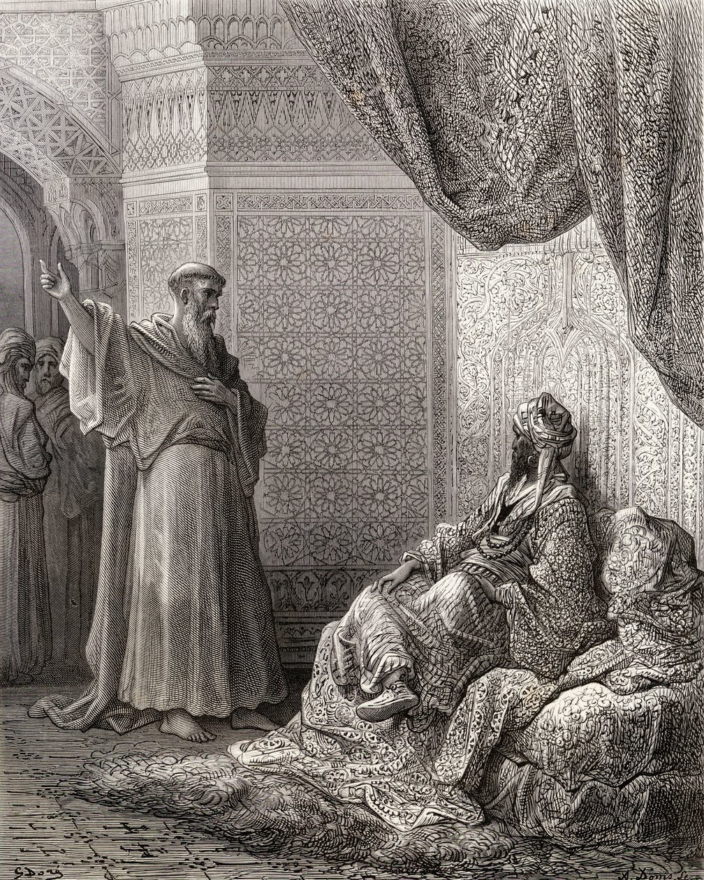 Pyhä Franciscus Assisilainen (1181-1226) yrittää käännyttää sulttaani Malek Kamelin, kuvitus J-F:n Bibliotheque des Croisadesista. Michaud, 1877 tekijältä Gustave Dore