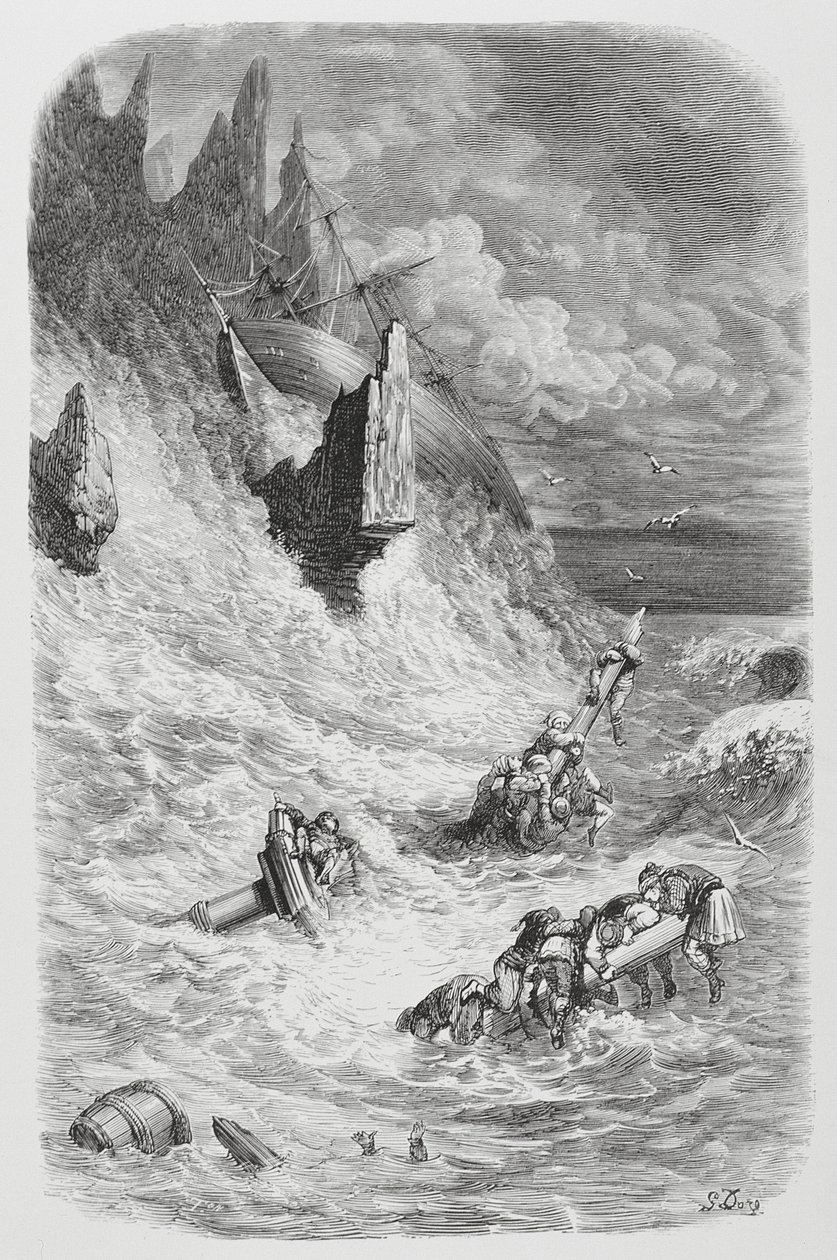Sinbadin laivan jääminen, n. 1868 tekijältä Gustave Dore