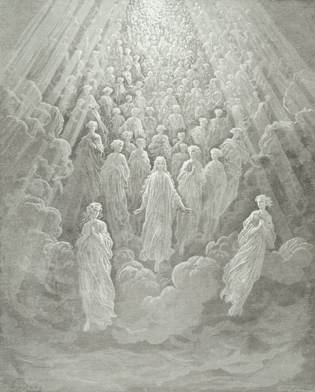 Merkurius-planeetan enkelit: Beatrice nousee Danten kanssa Merkurius-planeetalle, noin 1860-68. tekijältä Gustave Dore