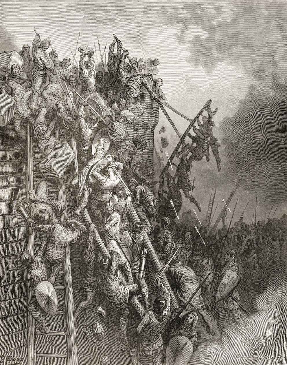 Pappi Volkmarin ja kreivi Emocion armeija hyökkää Merseburgin kimppuun, kuvitus J-F:n Bibliotheque des Croisadesista. Michaud, 1877 tekijältä Gustave Dore