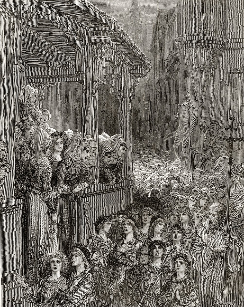 Lasten ristiretki vuonna 1212, kuvitus Bibliotheque des Croisadesista, J-F. Michaud, 1877 tekijältä Gustave Dore