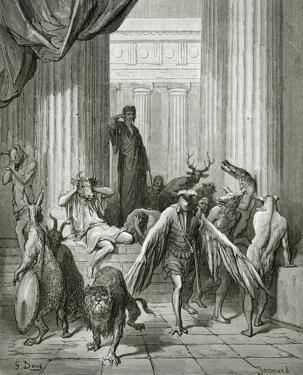 The Companions of Ulysses, kuvitus La Fontainen "Fablesista", 1868 tekijältä Gustave Dore