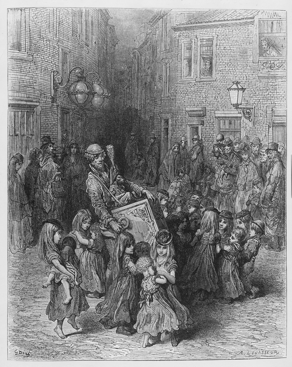 Urut tuomioistuimessa, kuvitus "Lontoo, pyhiinvaellus", 1872 tekijältä Gustave Dore