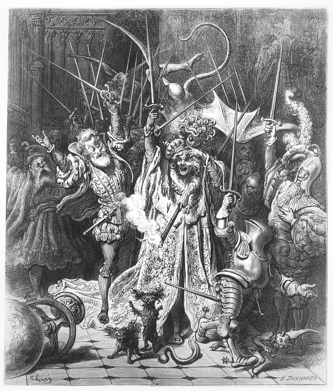 Pinochle Player, kuvitus teoksesta "Gargantua ja Pantagruel", kirjoittanut François Rabelais tekijältä Gustave Dore