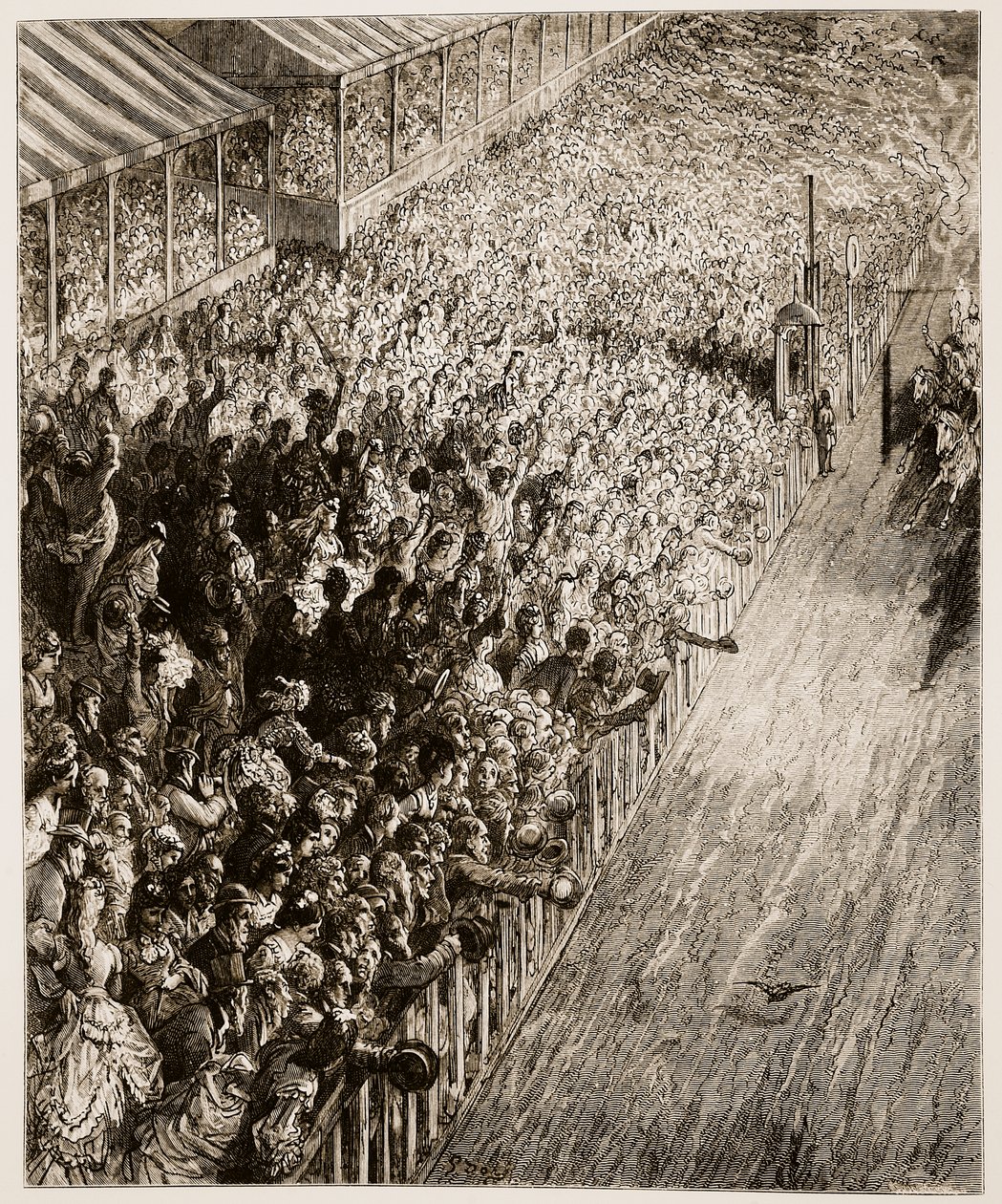 Derbyn maaliviiva kirjasta "Lontoo, pyhiinvaellus", kirjoittanut William Blanchard Jerrold (1826-94) ja kaivertanut Pannemaker, pub. 1872 tekijältä Gustave Dore