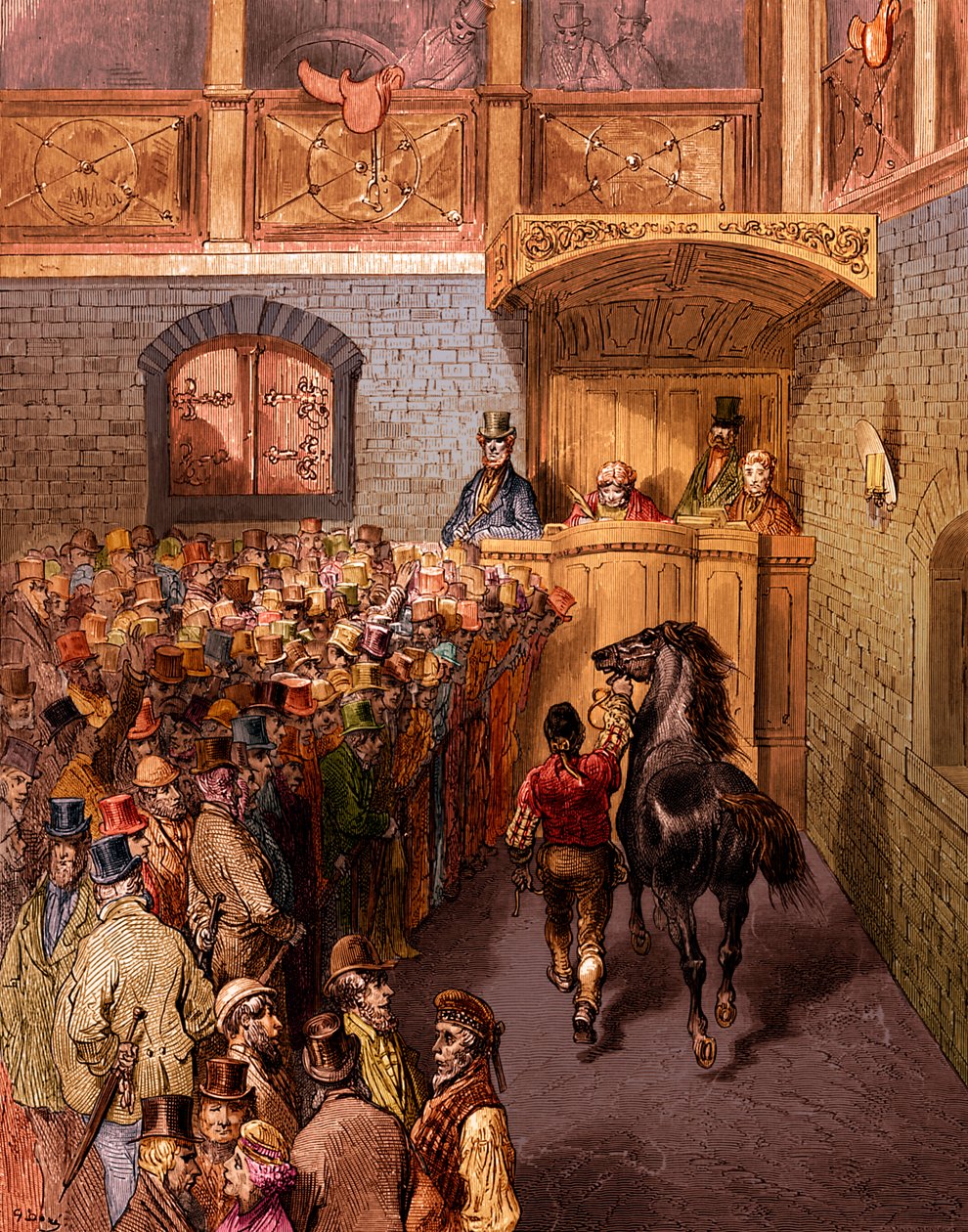 Viktoriaaninen hevoshuutokauppa, Gustave Dorén Tattersalls-kaiverrus tekijältä Gustave Dore