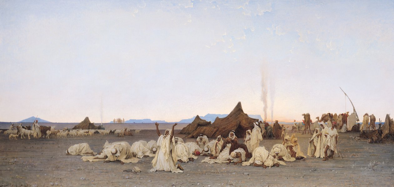 Iltarukous Saharassa, 1863 tekijältä Gustave Guillaumet