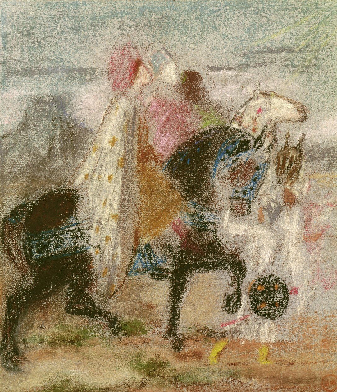 The Three Magi, aloitettu vuonna 1860 ja muokattu uudelleen vuoden 1882 jälkeen (pastelli paperille) tekijältä Gustave Moreau