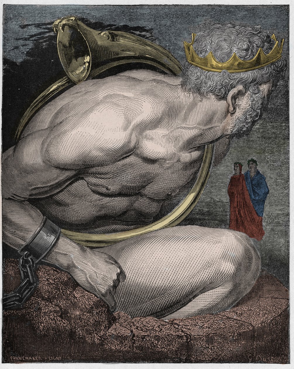 Inferno, Canto 31 : Jättiläisten Nimrod (Nimrud, Nemrod), kuvitus Dante Alighierin jumalallisesta komediasta, 1885 (digitaalivärinen kaiverrus) tekijältä Gustave after Dore