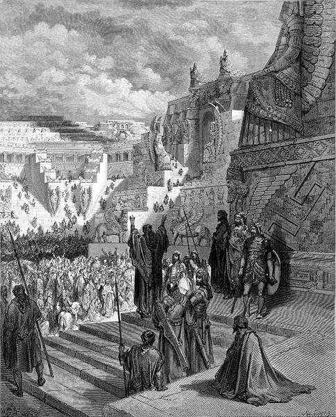 Artaxerxes myöntämässä vapautta juutalaisille, kaiverrus Ligny, n. 1868 (kaiverrus) tekijältä Gustave (after) Dore