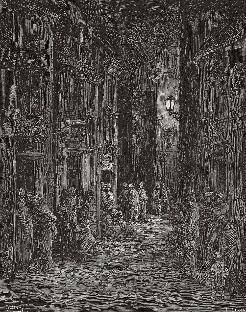 Bluegate Fieldsin slummet Lontoossa 1800-luvulla. (Tulosta) tekijältä Gustave (after) Dore