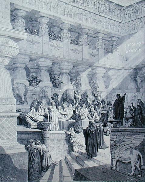 Daniel tulkitsee kirjoitusta seinälle, kaiverrus A. Ligny, n. 1868 (kaiverrus) tekijältä Gustave (after) Dore