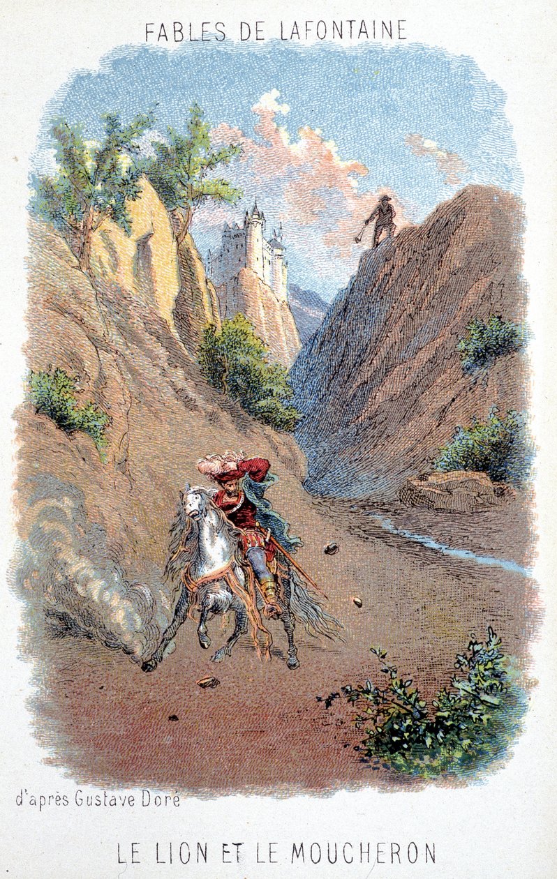 La Fontainen tarinoita: Leijona ja Moucheron Gustave Dorén mukaan. tekijältä Gustave (after) Dore