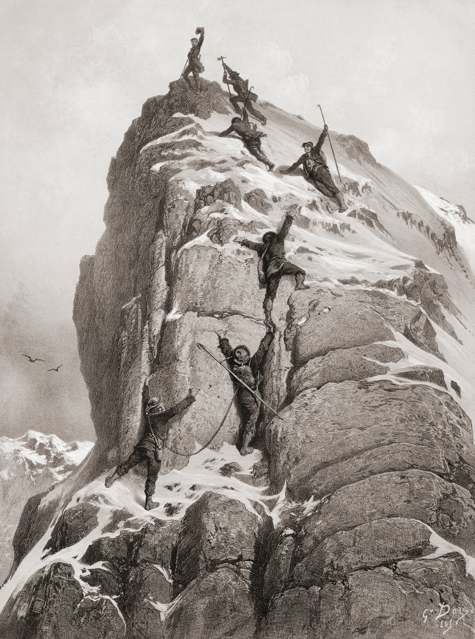Matterhornin ensimmäinen nousu (kaiverrus) tekijältä Gustave (after) Dore