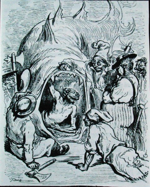 Kuvitus Charles Perraultin (1628-1703) teokseen "Montahausen" 1893 (kaiverrus) tekijältä Gustave (after) Dore