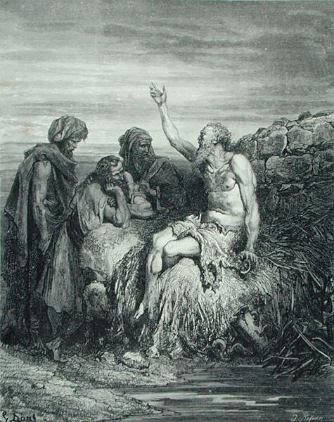 Job ja hänen ystävänsä, kaiverrettu J. Regnier, noin 1868 (kaiverrus). tekijältä Gustave (after) Dore