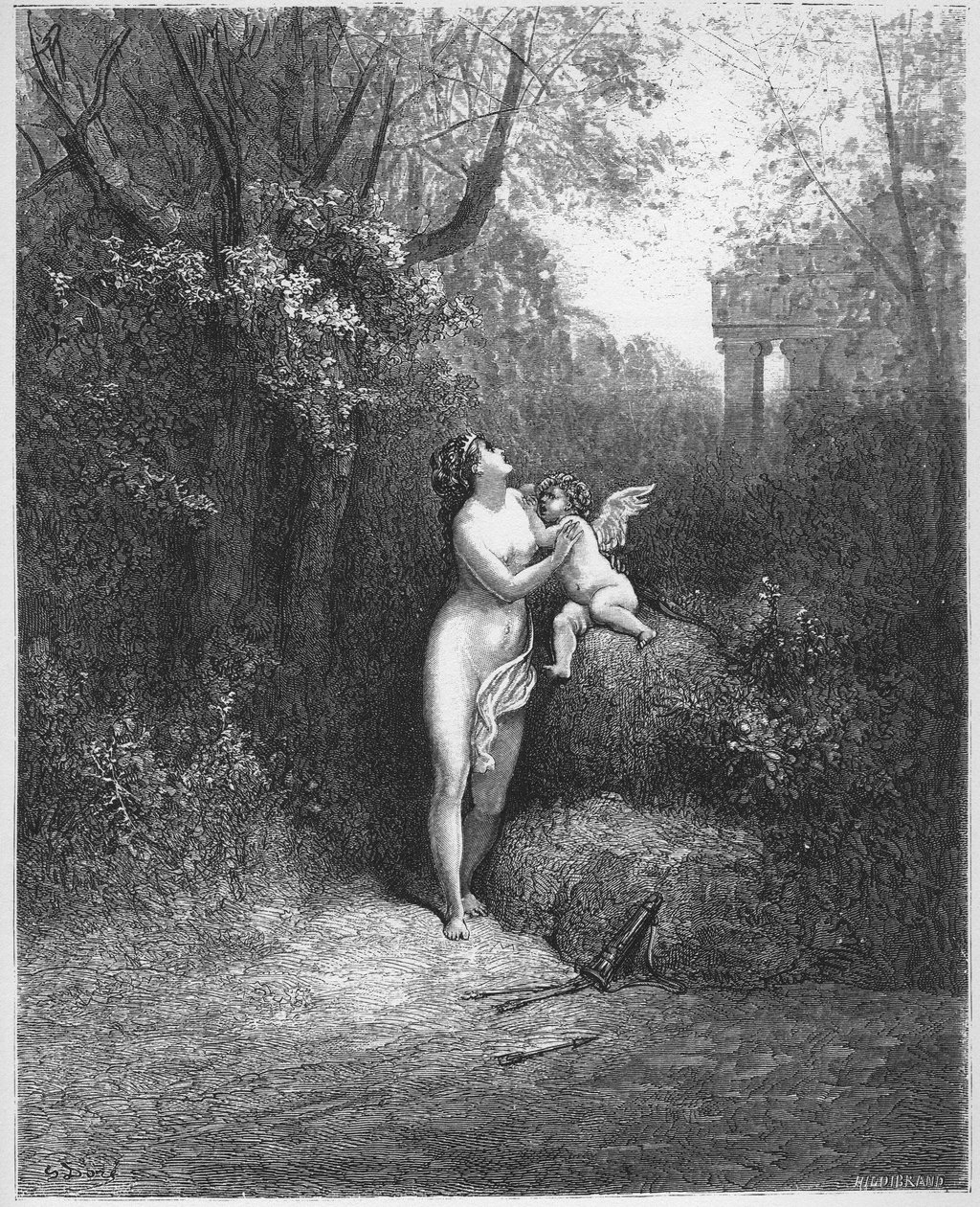 Rakkaus ja hulluus - Rakkautta ja hulluutta - Jean de La Fontainen (Lafontaine) (1621-95) "Fablesista" - kaiverrus Gustave Doren (1832-83) mukaan - Yksityinen kokoelma tekijältä Gustave (after) Dore