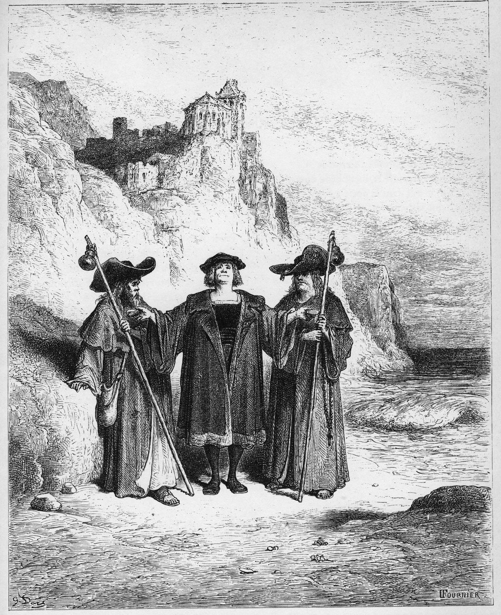 Oosteri ja asianosaiset - Oosteri ja asianosaiset - Jean de La Fontainen (Lafontaine) (1621-95) "Fablesista" - kaiverrus Gustave Doren (1832-83) mukaan - Yksityinen kokoelma tekijältä Gustave (after) Dore