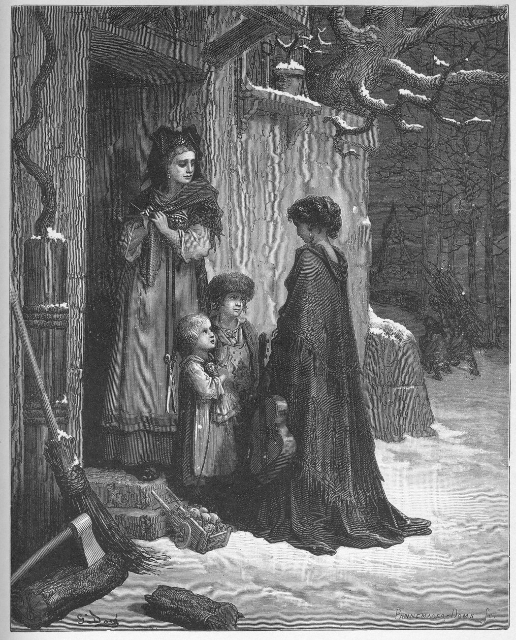 La cigale et la ant - Muurahainen ja heinäsirkka - Jean de La Fontainen (Lafontaine) (1621-95) "Fablesista" - kaiverrus Gustave Doren (1832-83) mukaan - Yksityinen kokoelma tekijältä Gustave (after) Dore