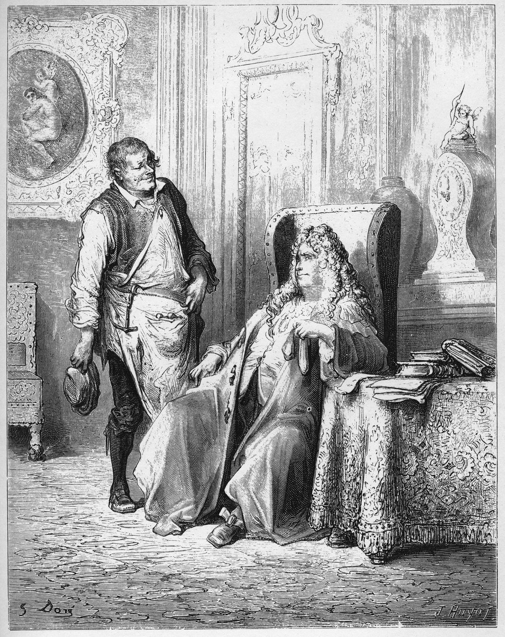Le cobbler et le financier - Suutarit ja rahoittaja - Jean de La Fontainen (Lafontaine) (1621-95) "Fablesista" - kaiverrus Gustave Doren (1832-83) mukaan - Yksityinen kokoelma tekijältä Gustave (after) Dore