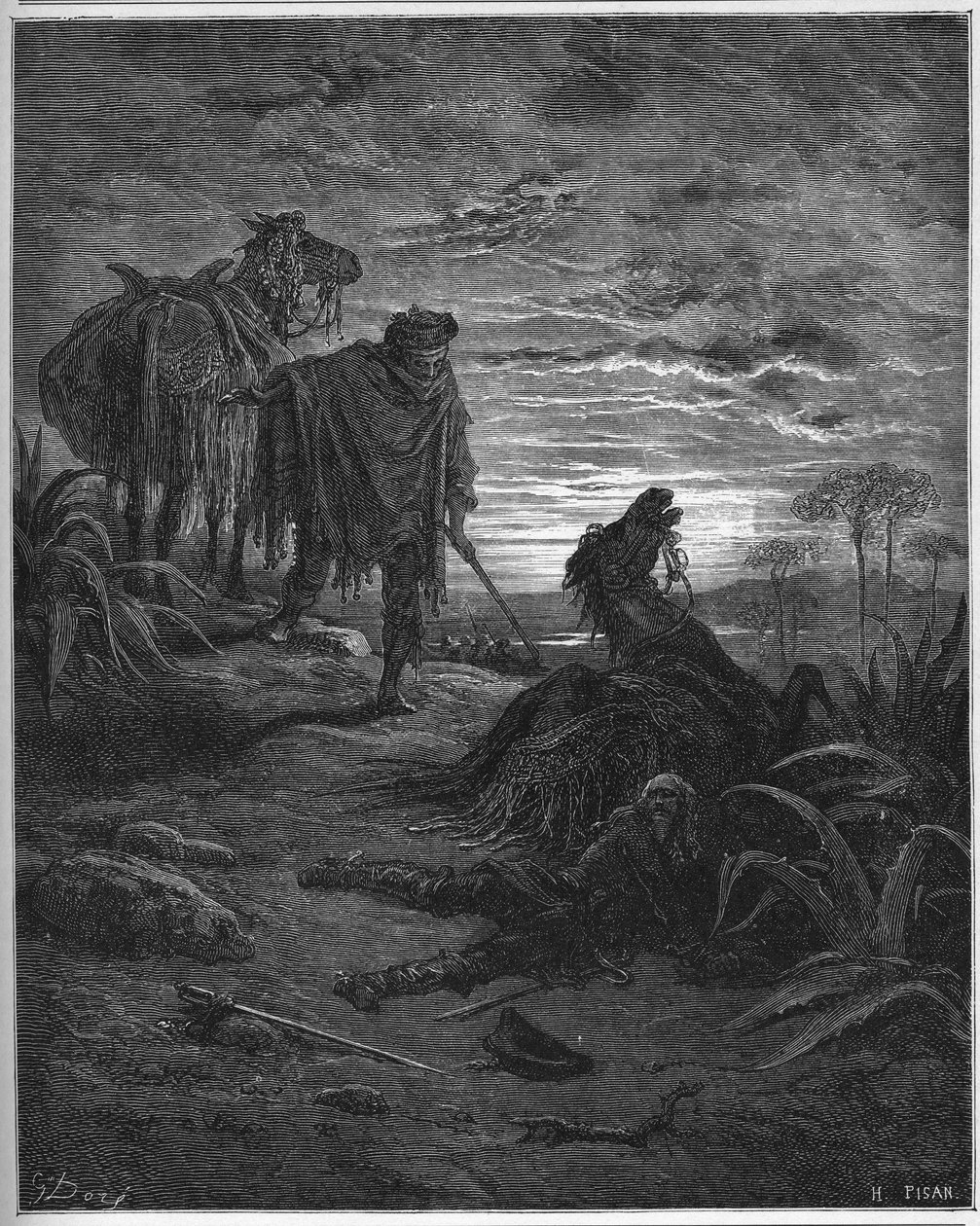 Les Deux Mules - Kaksi muulia - Jean de La Fontainen (Lafontaine) (1621-95) "Fablesista" - kaiverrus Gustave Doren (1832-83) mukaan - Yksityinen kokoelma tekijältä Gustave (after) Dore