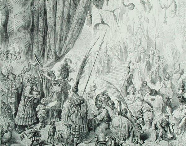 Serendibin kuninkaan tuomioistuin, n. 1868 (kaiverrus) tekijältä Gustave (after) Dore