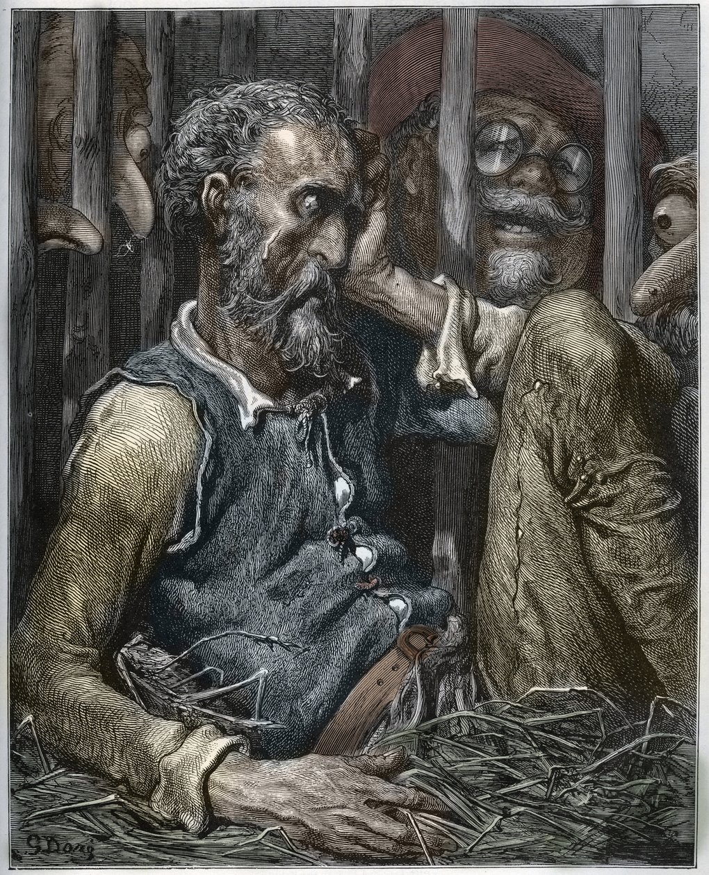 Don Quijoten lumous Miguel Cervantesin (1547-1616) "Don Quijote de la Manchasta" (Don Quijote) - Gustave Doren piirtämän puupiirros tekijältä Gustave (after) Dore