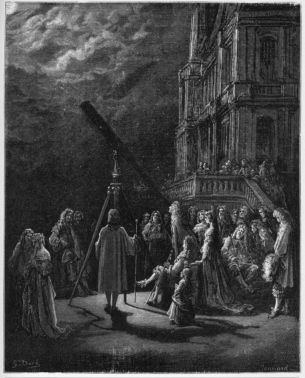 Un Animal dans la Lune - eläin kuussa - Jean de La Fontainen (Lafontaine) (1621-95) "Fablesista" - kaiverrus Gustave Doren (1832-83) mukaan - Yksityinen kokoelma tekijältä Gustave (after) Dore