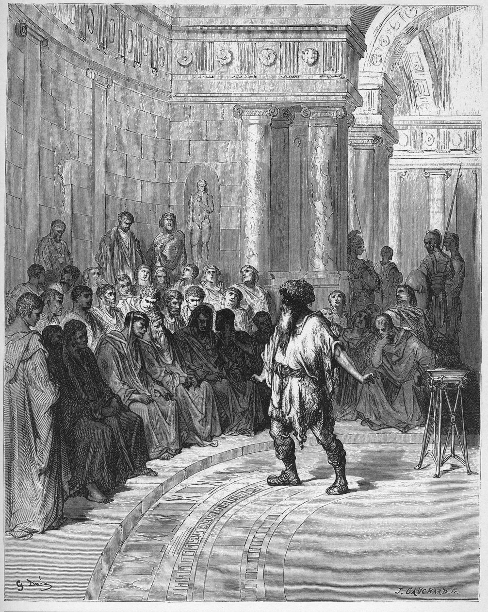 le peasant du danube - TONANAN TALONPÄIVÄ - Jean de La Fontainen (Lafontaine) (1621-95) "Fablesista" - kaiverrus Gustave Doren (1832-83) mukaan - Yksityinen kokoelma tekijältä Gustave (after) Dore