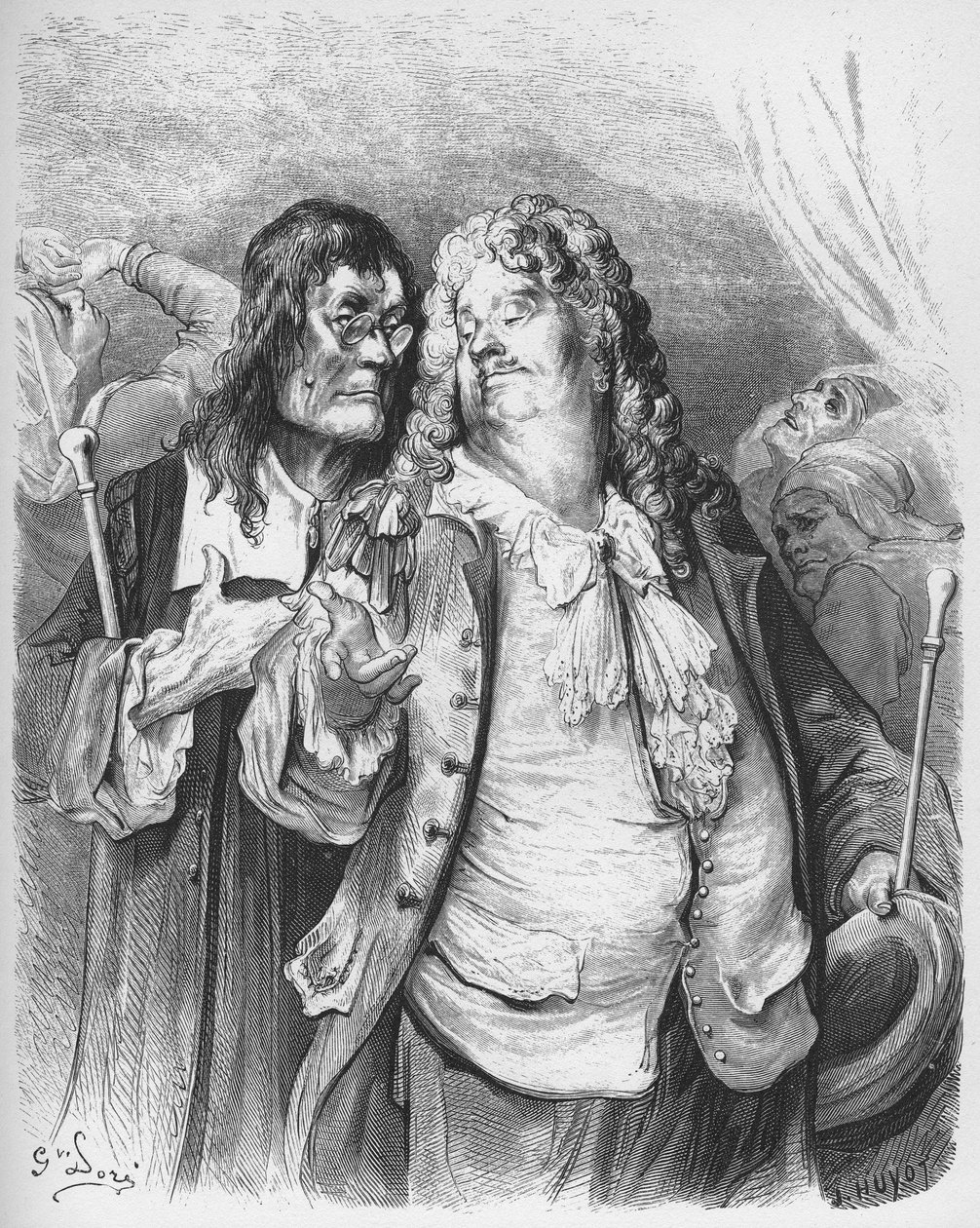 les medecins - Lääkärit - Jean de La Fontainen (Lafontaine) (1621-95) "Fablesista" - kaiverrus Gustave Doren (1832-83) mukaan - Yksityinen kokoelma tekijältä Gustave (after) Dore