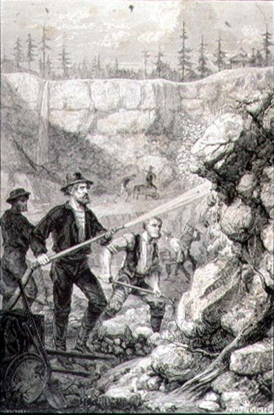 Kullanetsintä Kaliforniassa 1860-luvulla, kaiverrus Felix Jean Gauchard (1825-72) (kaiverrus) tekijältä Gustave Adolphe (after) Chassevent Bacques