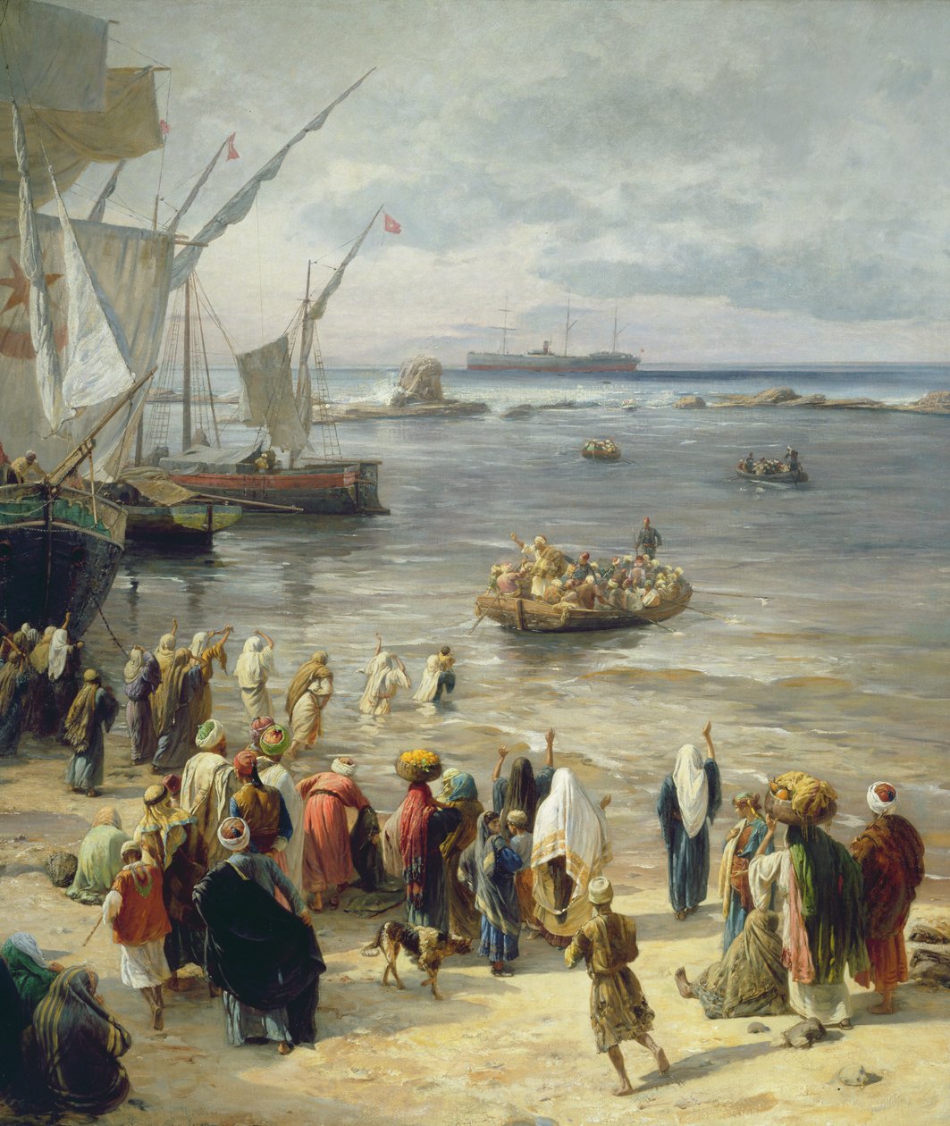 Jaffa, turkkilaisten sotilaiden värväys Palestiinassa, 1888 (oikea yksityiskohta numerosta 226323) tekijältä Gustave Bauernfeind