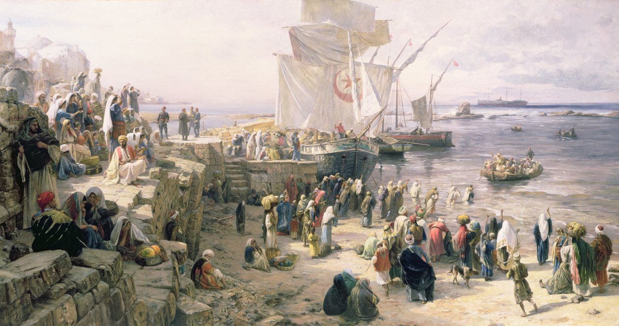 Jaffa, Turkkilaisten sotilaiden värväys Palestiinassa, 1888 (katso 226324 hirven yksityiskohta) tekijältä Gustave Bauernfeind