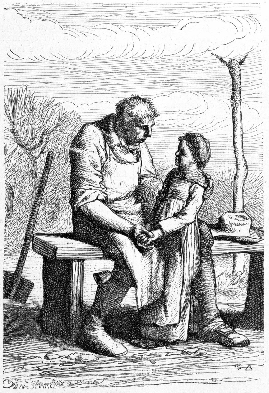 Cosette et Jean Valjean - Victor Hugon "" Les Miserables" -elokuvassa, ill. kirjoittanut Brion, toim. Hetzel ja Lacroix tekijältä Gustave Brion