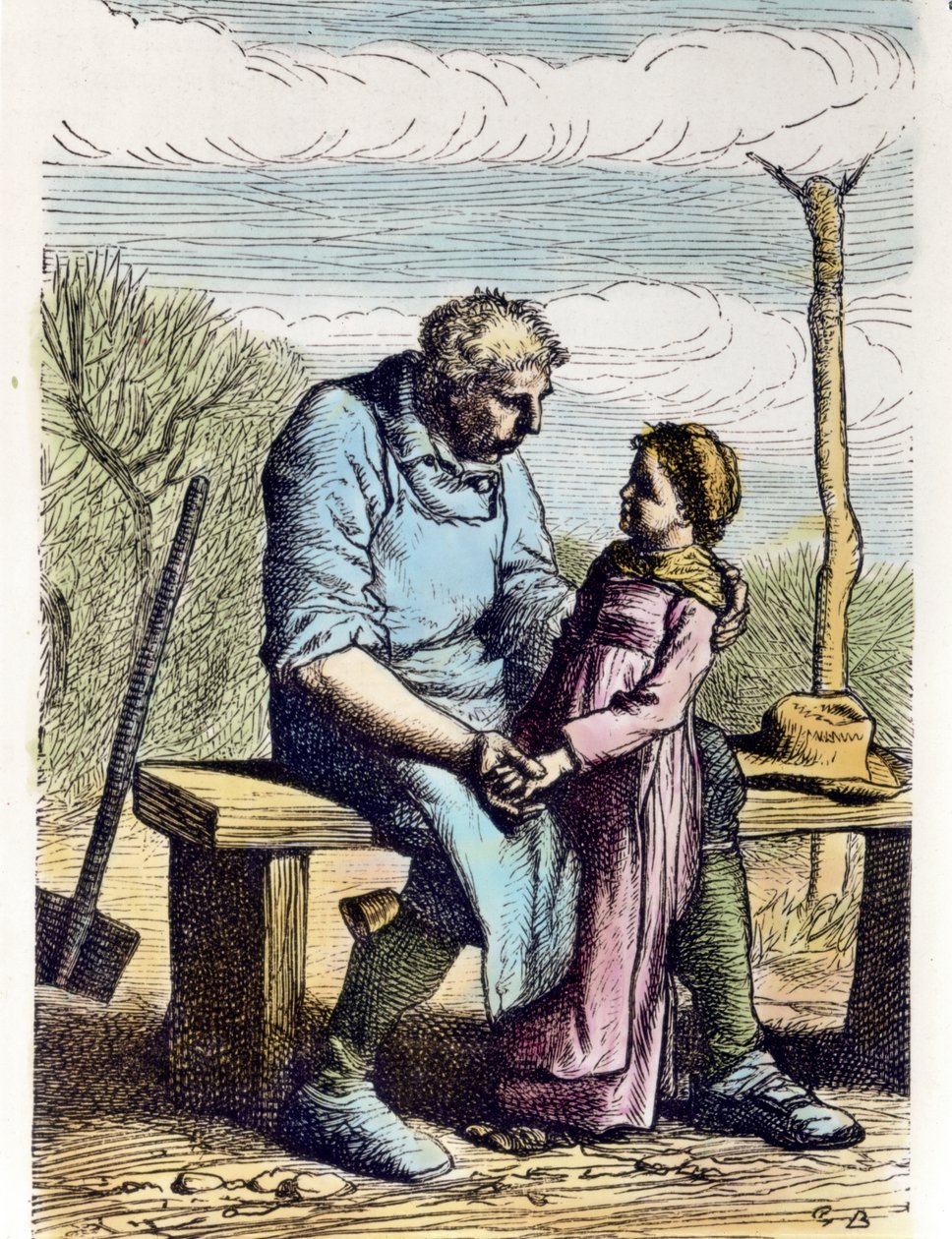 Cosette sai luvan Les Miserables -elokuvasta. 1865 (kaiverrus) tekijältä Gustave Brion