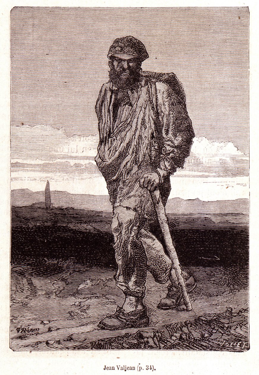Jean Valjean - Victor Hugon "" Les Misérables" -elokuvassa, ill. kirjoittanut Brion, toim. Hetzel ja Lacroix tekijältä Gustave Brion