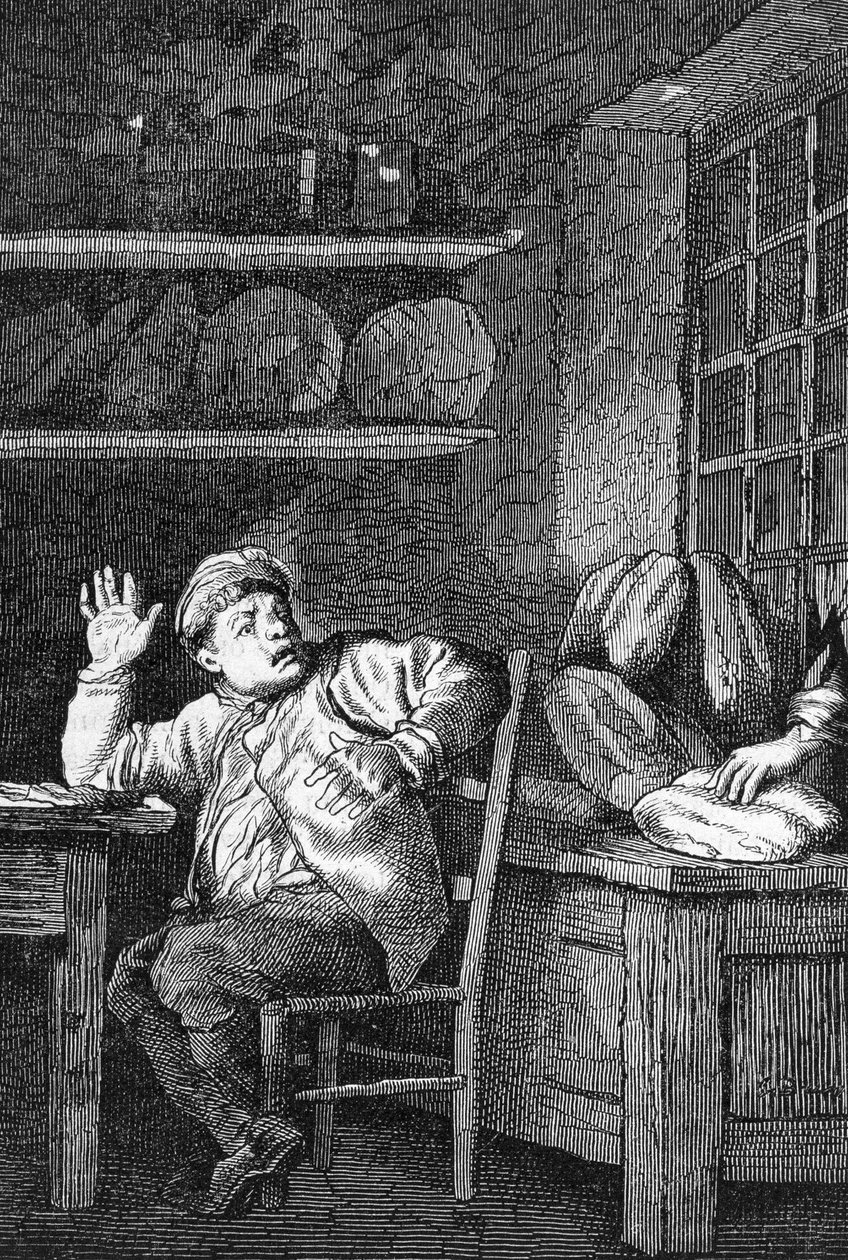 Le vol de Jean Valjean - Victor Hugon "" Les Miserables" -elokuvassa, ill. kirjoittanut Brion, toim. Hetzel ja Lacroix tekijältä Gustave Brion
