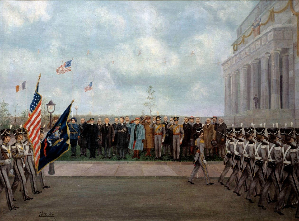 Gustav Brockin (1881-1945) "Marechal Joffre tehtävässä Washingtonissa". 1917 (öljy kankaalle) tekijältä Gustave Brock