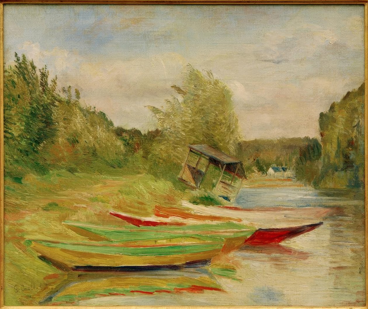 Barques et cabane, Bord de Seine tekijältä Gustave Caillebotte