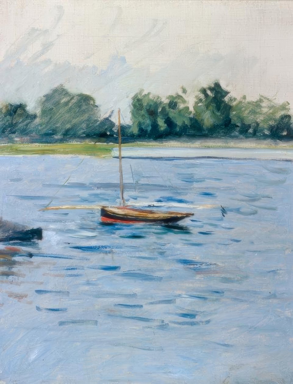 Vene ankkurissa Seinen varrella tekijältä Gustave Caillebotte
