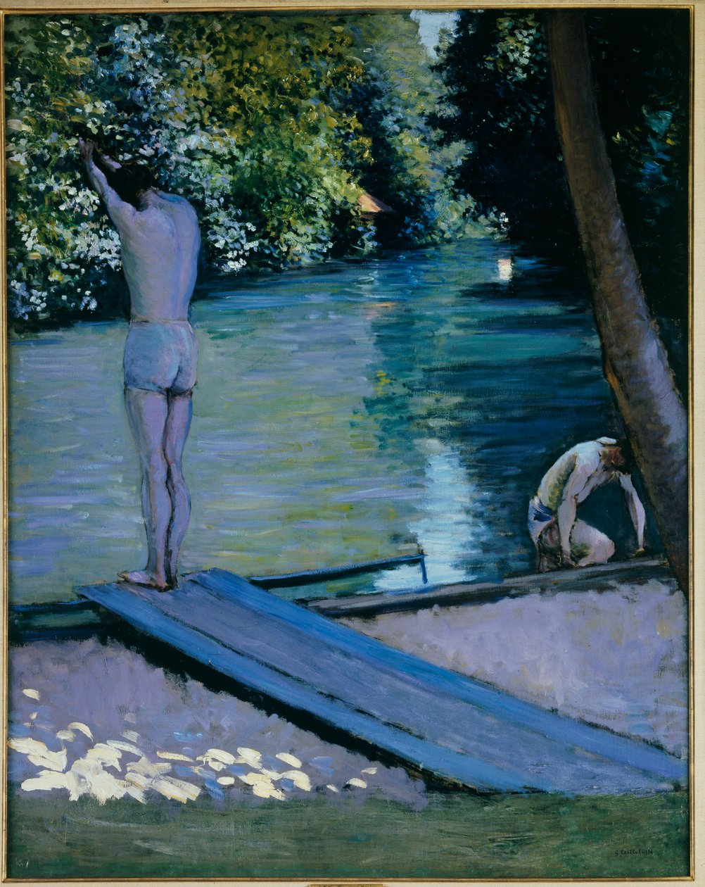 Kylpejä on sukeltamassa Lyerres-jokeen tekijältä Gustave Caillebotte