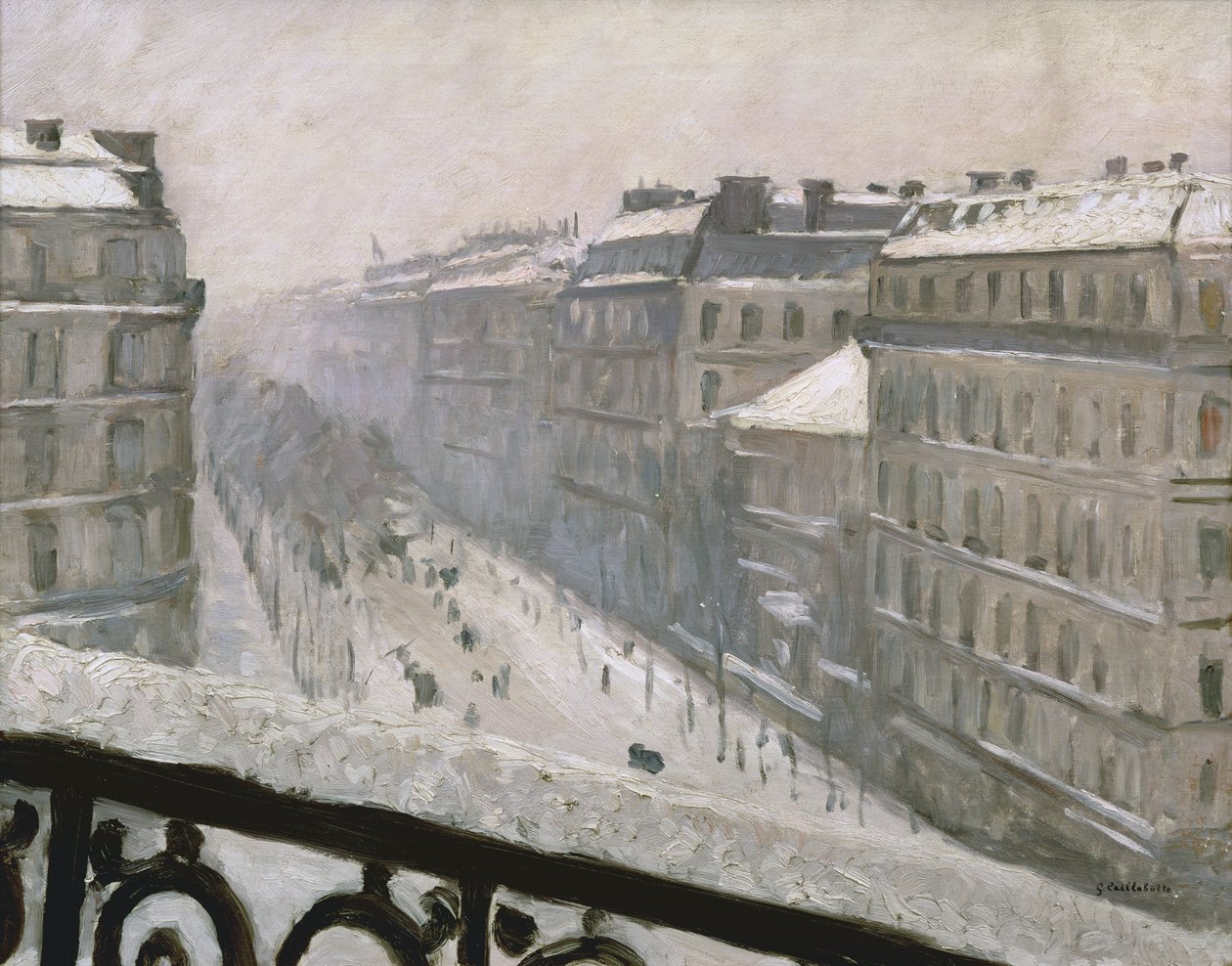 Boulevard Haussmann lumessa, 1879 tai 1881 tekijältä Gustave Caillebotte